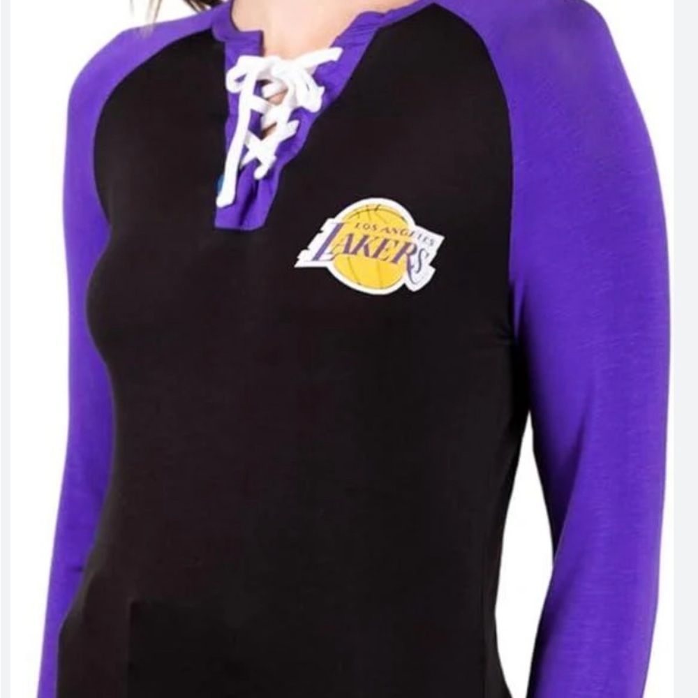 NBA Official Women's Soft Long Sleeve Lace-up Shirt Los Angeles Lakers